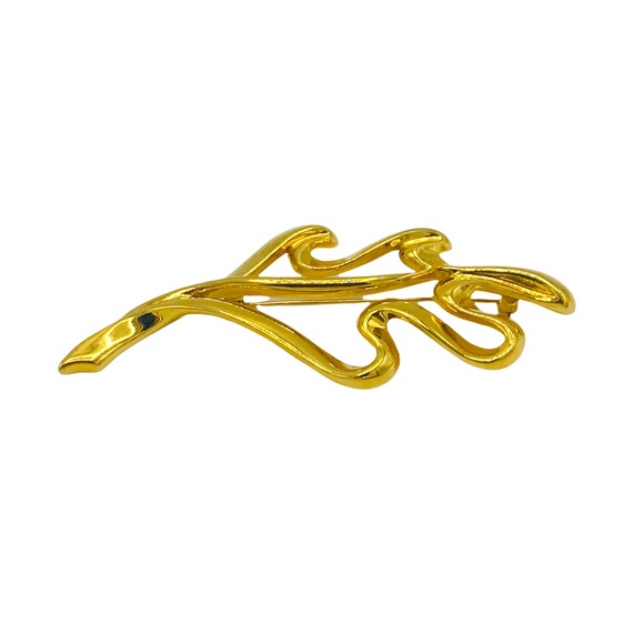 Vintage Trifari Gold Chain Oak Leaf Outline Silhouette Brooch - Picture 4 of 8